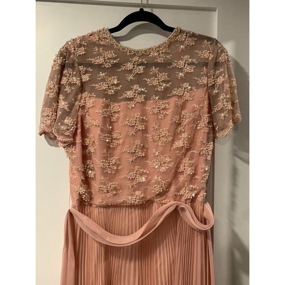 Jack Bryan Dress Womens 16 Peach Accordion Beaded Belted long prom vintage lined - Picture 2 of 7